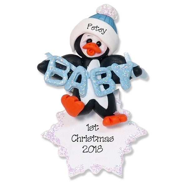 Petey Penguin Baby's 1st Christmas Ornament for Boy - Custom Ornaments