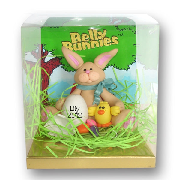 Tan Belly Bunny w/Chick & Egg Figurine in Cutom Gift Box