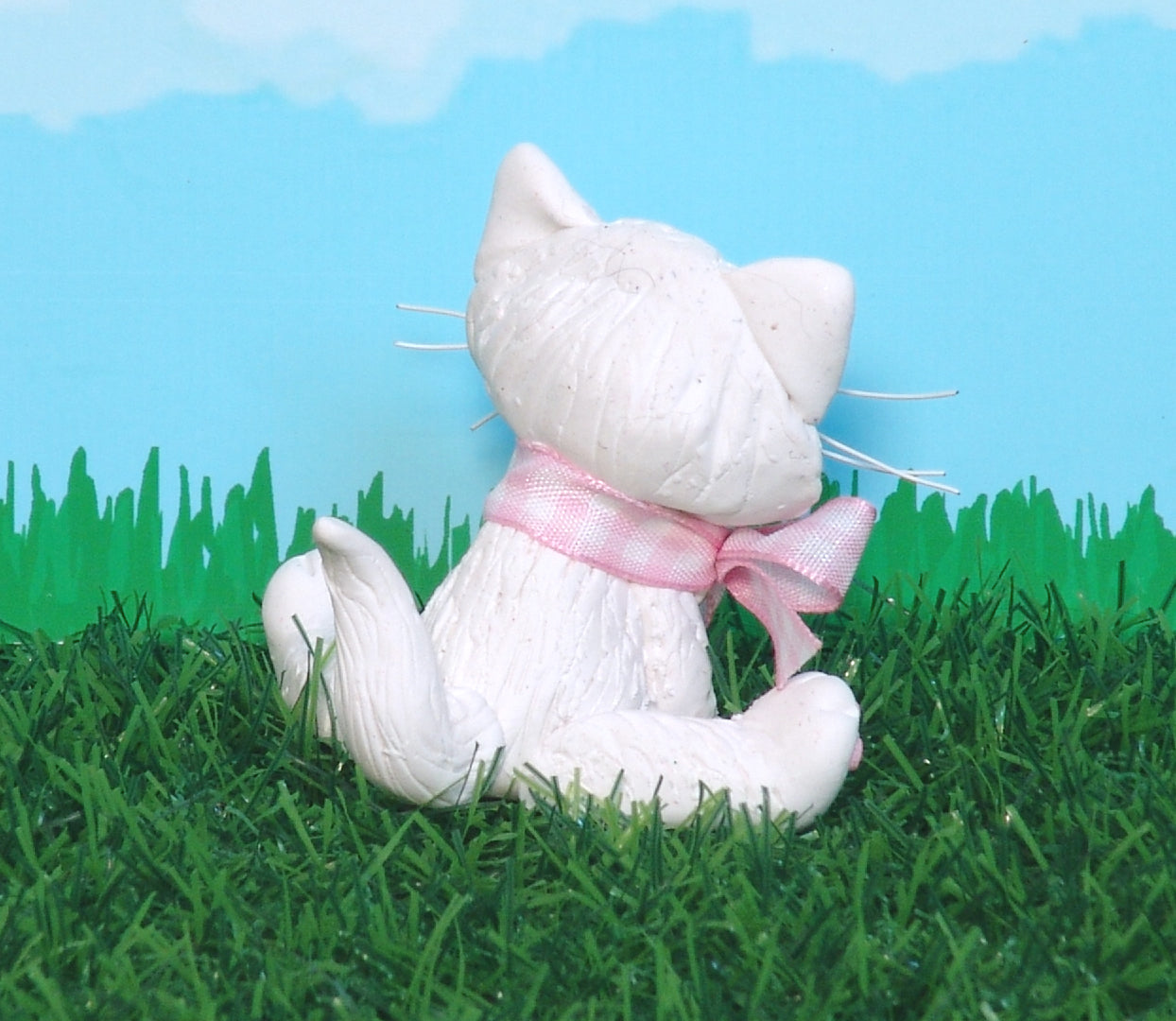 White Kitty Cat with Gingham Bow
