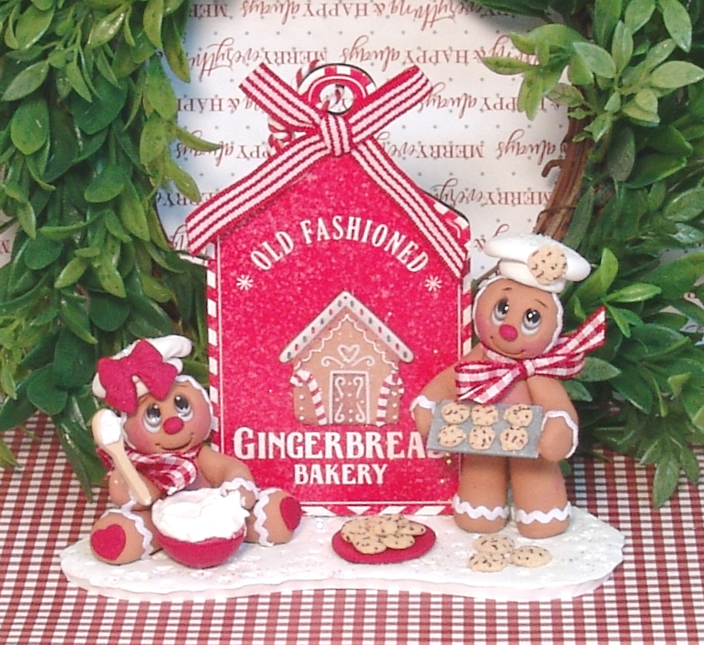 Gingerbread Bakery with 2 Gingies Baking Cookies HANDMADE POLYMER CLAY Figurine