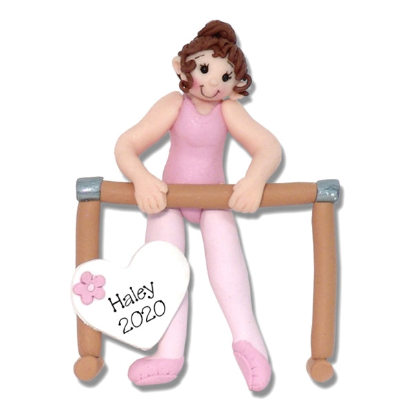 BALLERINA in Pink Leotard Ballet Dancer Personalized Dance Ornament in Custom Gift Box - Brunette