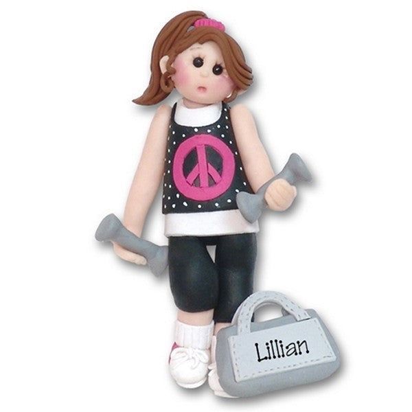 At the Gym Work Out Girl - Brunette - Personalized Ornament - Limited Edition
