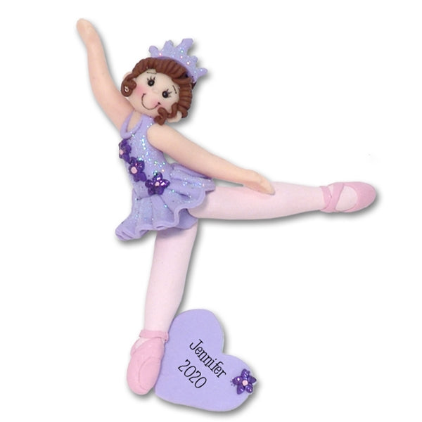 BALLERINA in Lavender Tutu Personalized Ballet Dancer Ornament in Custom Gift Box - Brunette