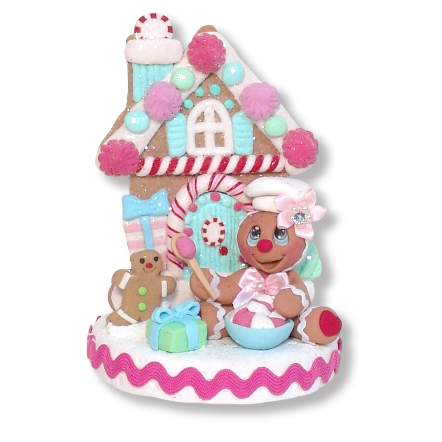 Gingerbread Clay Figure with Pastel Gingerbread House - 2