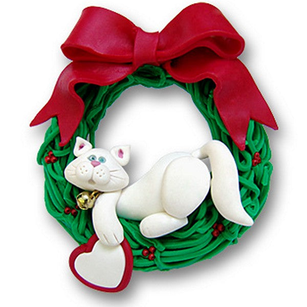 Cat in Wreath Laying Handmade Personalized Christmas Ornament
