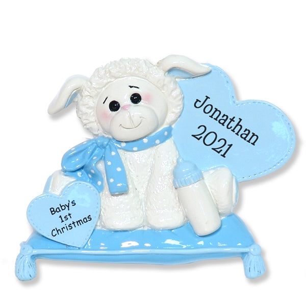 Little Lamb for Baby BOY- Personalized Christmas Ornament - RESIN