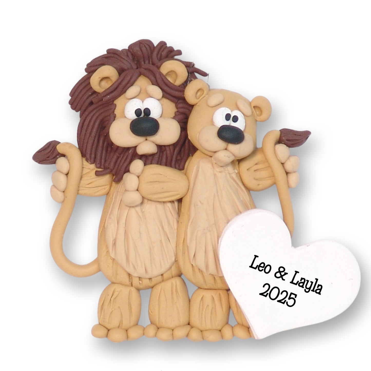 Lion Couple HANDMADE Polymer Clay Personalized Christmas Ornament