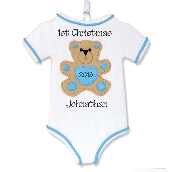 Onesie w/Teddy Bear for Boy Baby's 1st Christmas Ornament - Limited Edition
