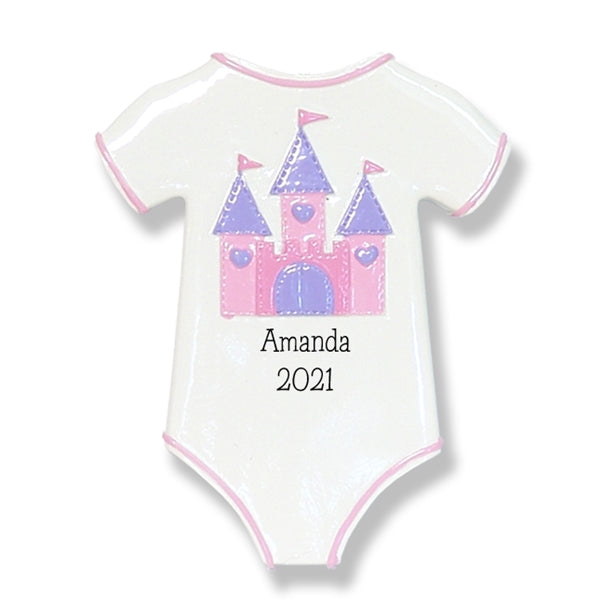 Onesie with Princess Castle for Girl Baby's 1st Christmas Ornament - RESIN