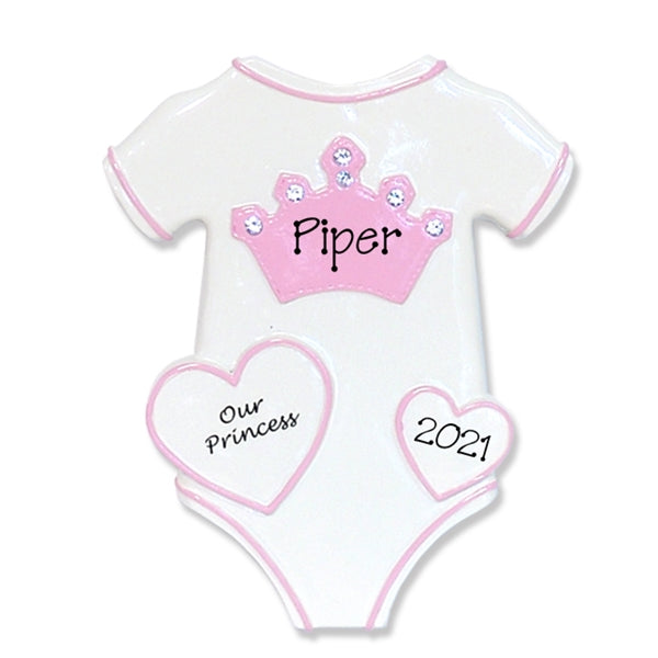 Onesie with Princess Crown for Girl Baby's 1st Christmas Ornament - RESIN