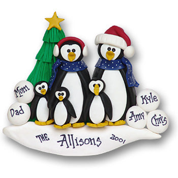 Petey & Polly Penguin Family of 5 Ornament