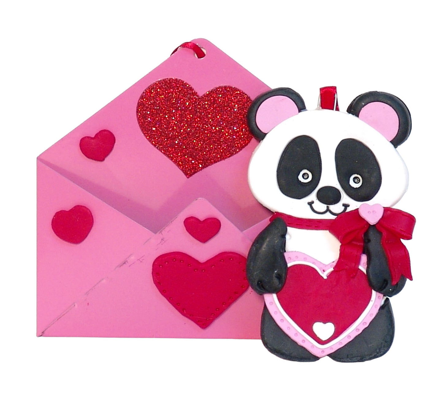 Valentine Panda Bear w/Heart Personalized Ornament in Tin Envelope