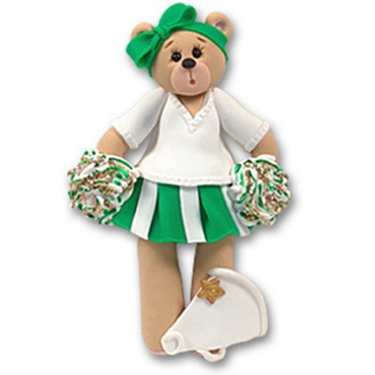 Green Cheerleader Belly Bear<br>Personalized Ornament