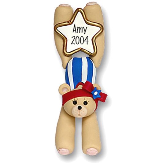 Gymnast Belly Bear Handmade Polymer Clay Personalized Ornament
