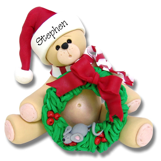 Belly Bear w/Wreath & Mouse<br>Personalized Ornament