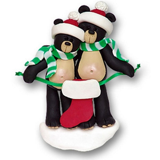 Black Bear Couple<br>w/1 Stocking<br>Personalized Family Ornament
