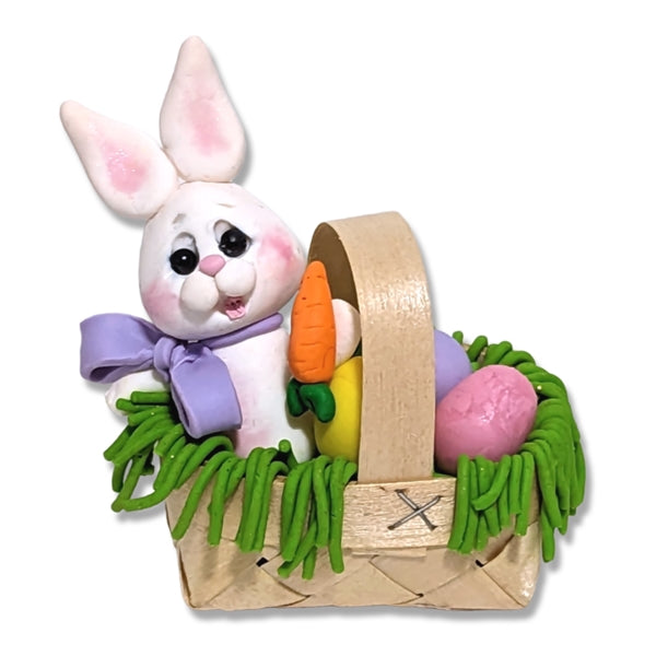 BUNNY in Basket Handmade Polymer Clay  Figurine Easter Decor