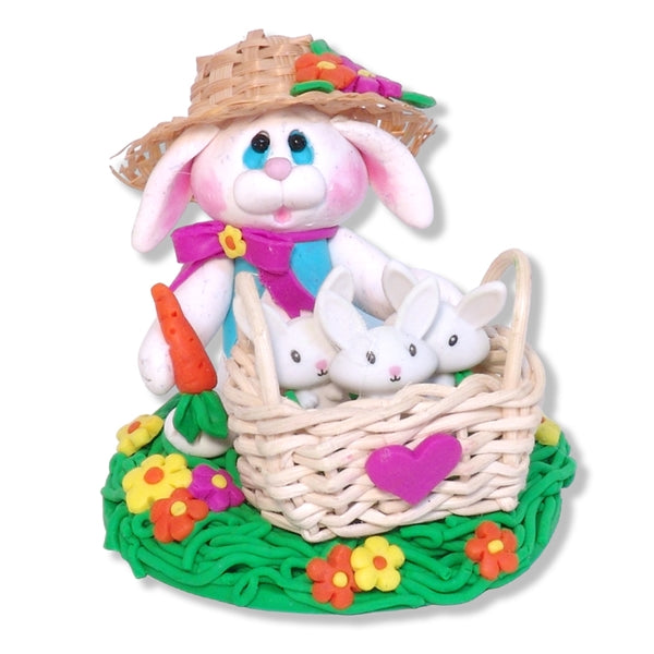 Mama Bunny Rabbit with Baby Bunnies Easter Figurine