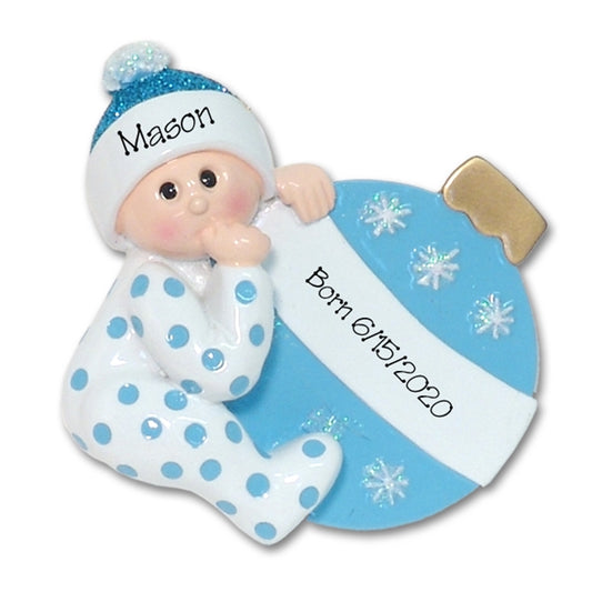 Baby Boy with Ornament Personalized 1st Christmas Ornament - RESIN