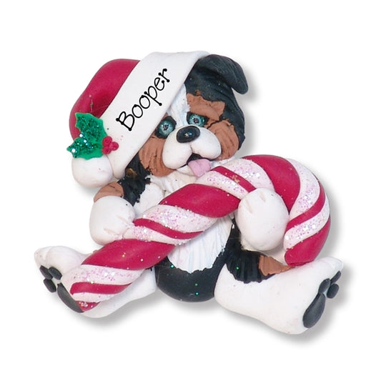 Australian Shepherd with Candy Cane Personalized Ornament