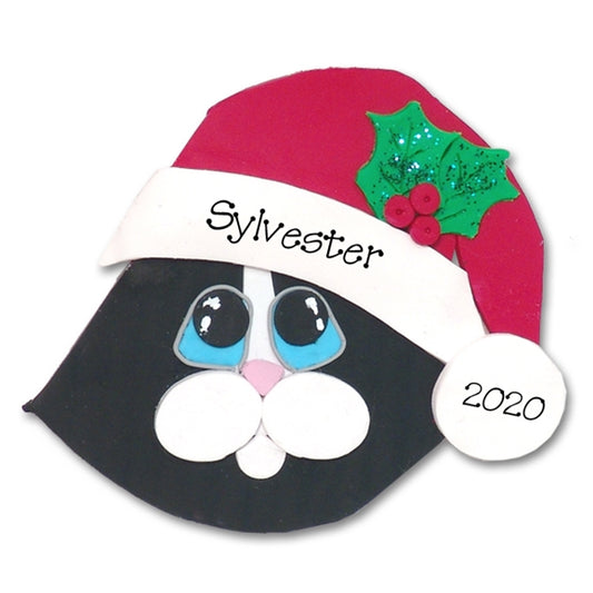 Black and White Tuxedo Kitty Cat Face Personalized Cat Ornament - Limited Edition