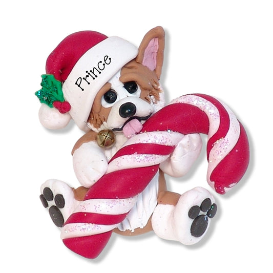 Corgi Puppy Dog with Candy Cane