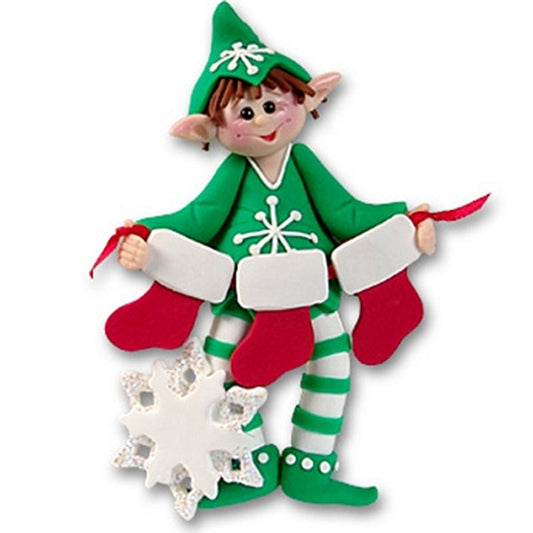 Whaldo Elf w/3 Stockings<br>Personalized Family Elf Ornament