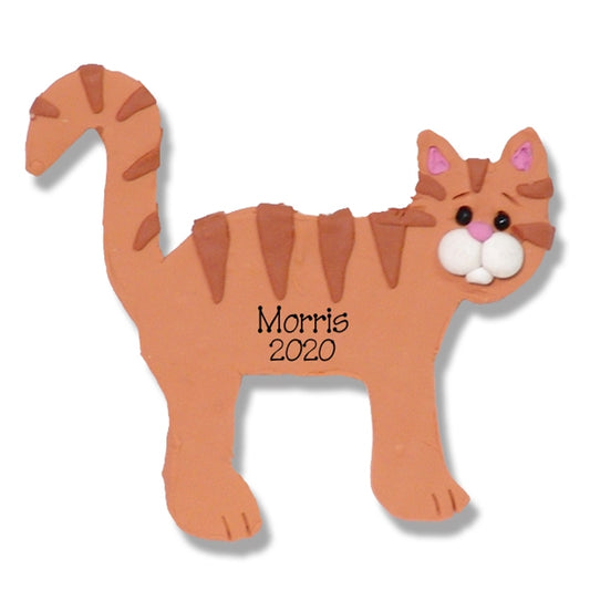 Orange Tabby Cat Flat Cat w/White Muzzle Personalized Cat Ornament - Limited Edition