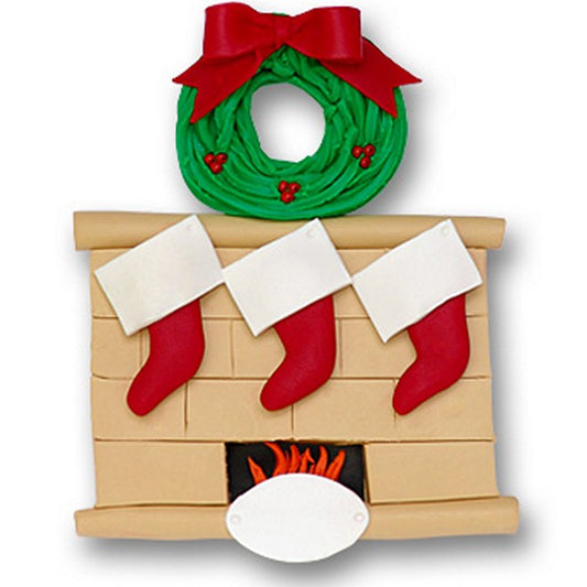 Fireplace w/3 Stockings<br>Personalized Family Ornament