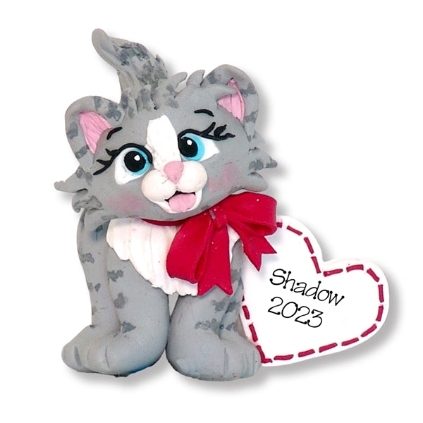 Gray Tabby Kitty Cat Handmade Ornament