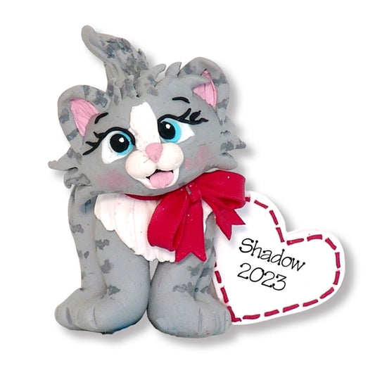 Gray Tabby Kitty Cat Handmade Ornament