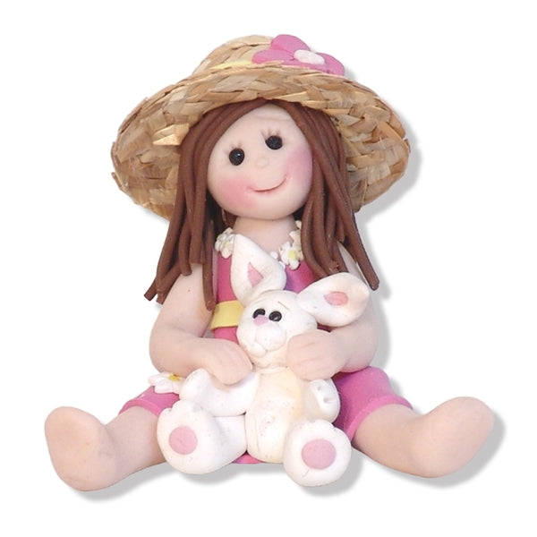 Country Girl with Straw Hat & Rabbit Handmade Ornament