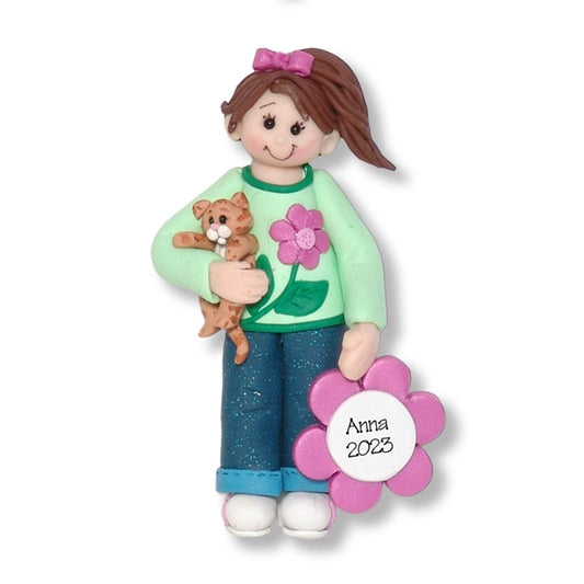 Girl with Kitten Personalized Ornament in Custom Pillow Box