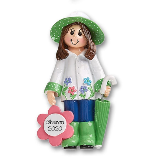 Rainy Day Girl Personalized Christmas Ornament