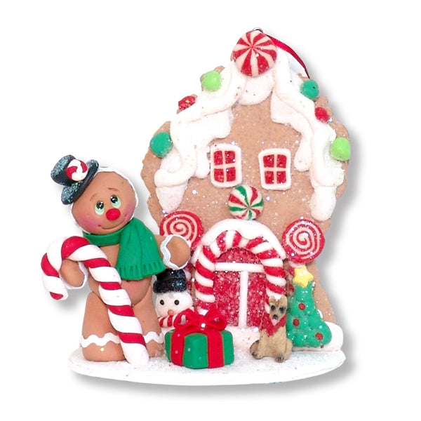 Gingerbread Clay Figure with Candy Cane and House