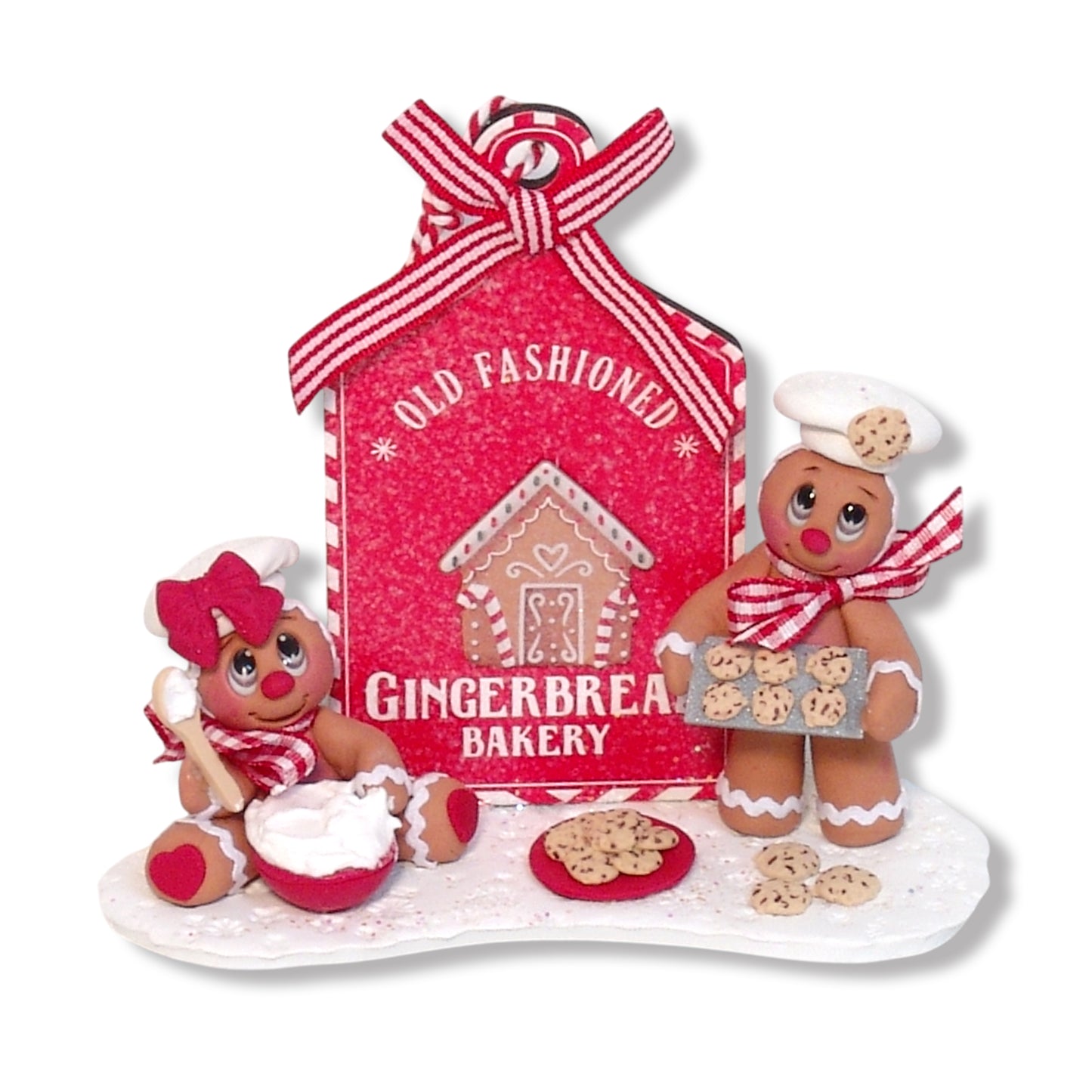Gingerbread Bakery with 2 Gingies Baking Cookies HANDMADE POLYMER CLAY Figurine