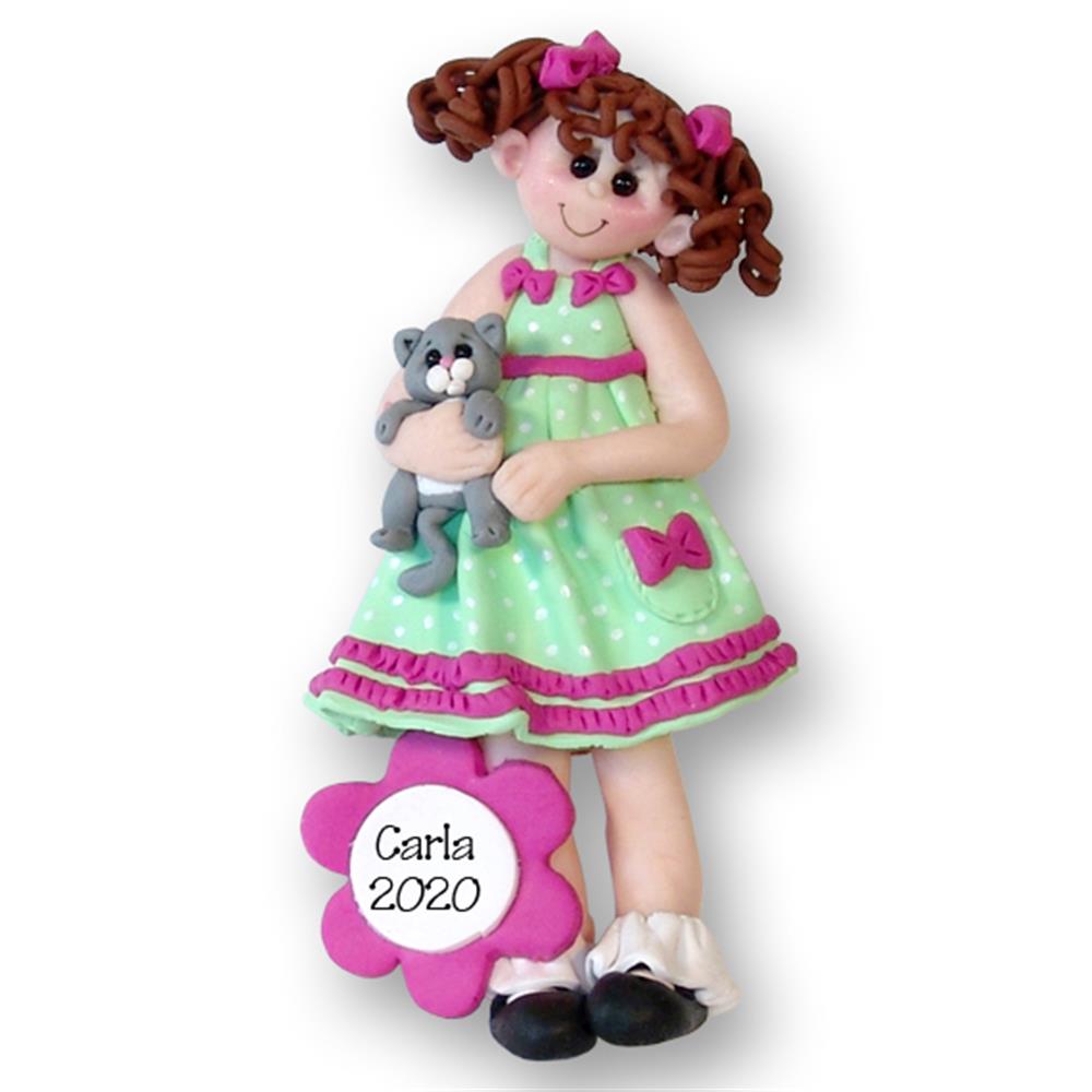 Giggle Gang Girl w/Kitten Personalized Ornament in Custom Gift Box