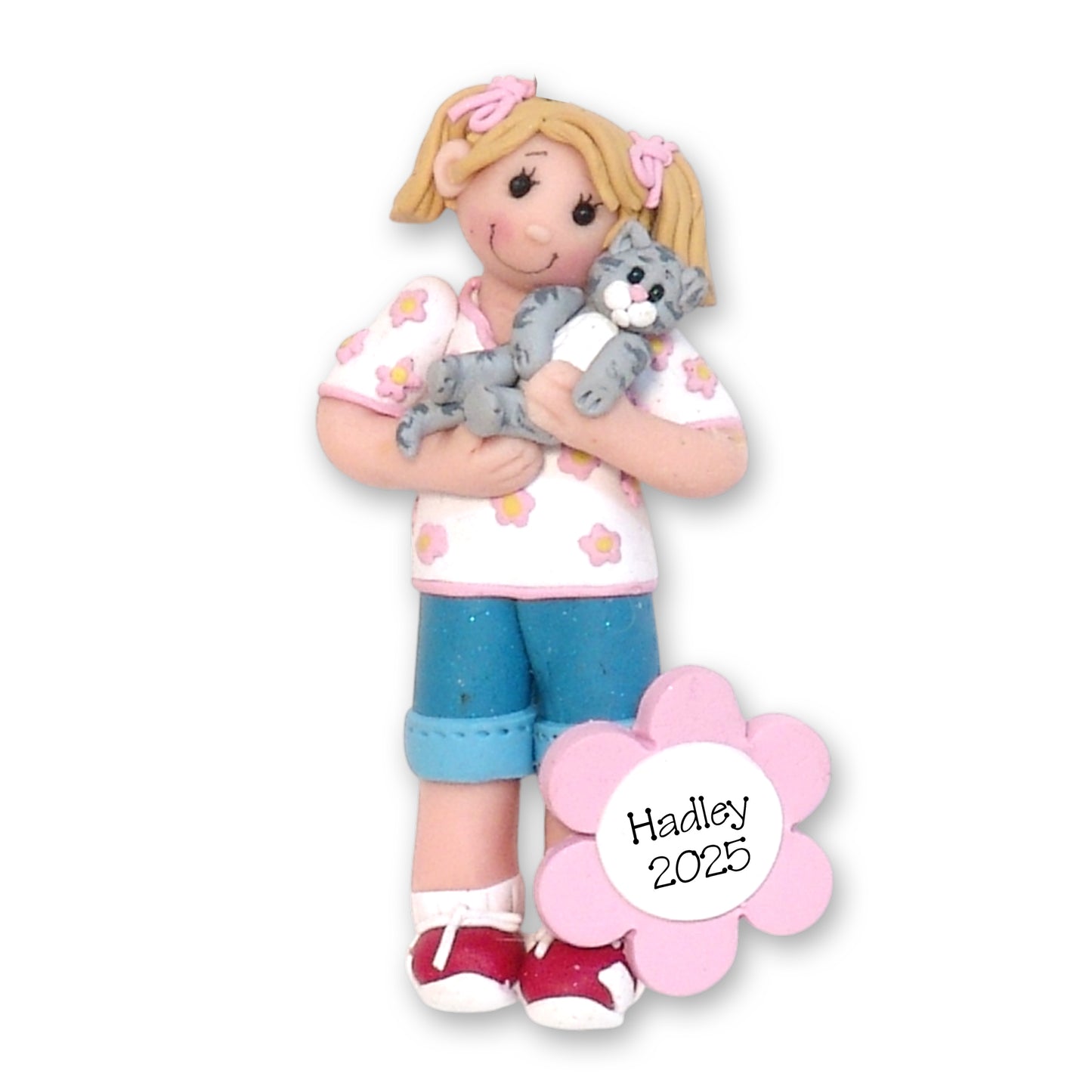 Girl with Kitten Handmade Personalized Ornament