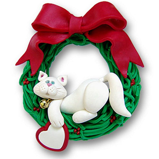 Cat in Wreath  Laying  Handmade Personalized Christmas Ornament