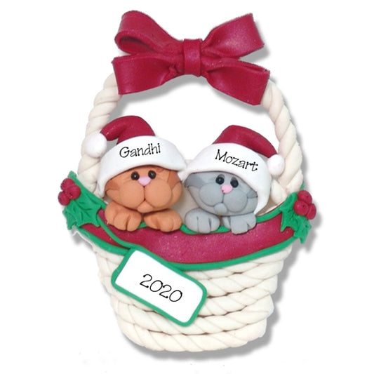 2 Kitty Cats in Basket Personalized Pet Ornament - Limited Edition