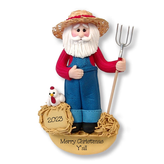 Hillbilly Farmer Santa Personalized Ornament