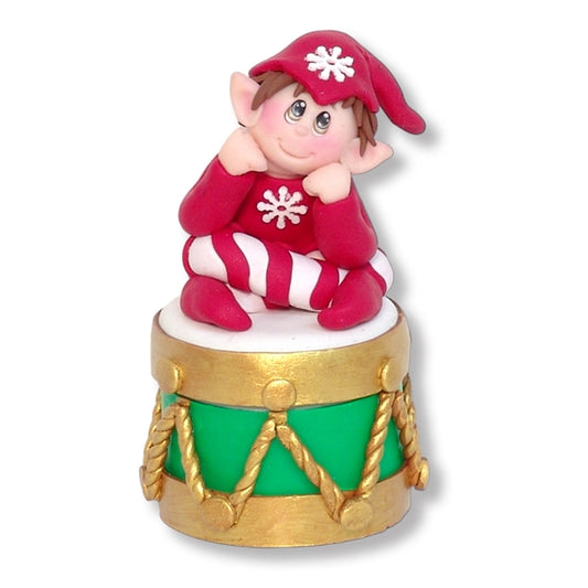 Elf on Drum Candy or Trinket Jar - Handmade Polymer Clay