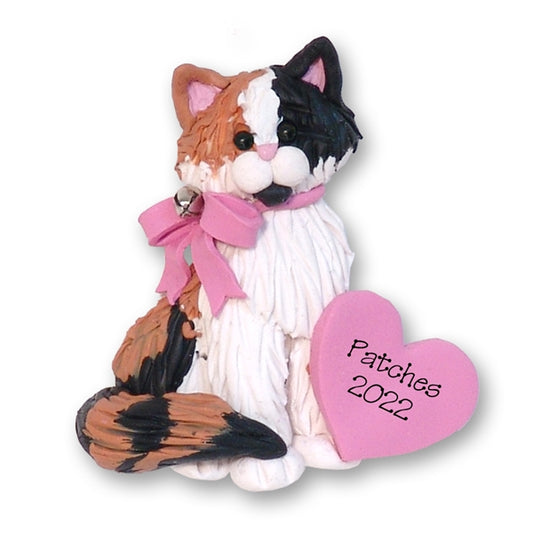 Calico Kitty Cat w/White Muzzle Personalized Cat Ornament - Limited Edition