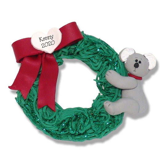 Christmas Koala Bear on Wreath Personalized Christmas Ornament Limited Edition
