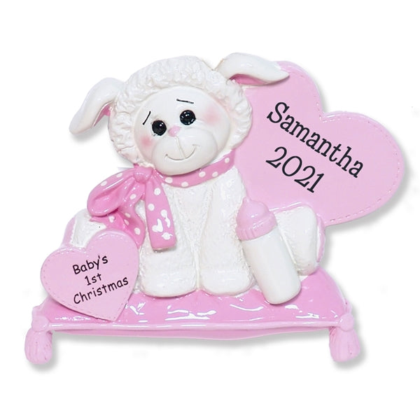 Little Lamb for Baby GIRL - Personalized Christmas Ornament  - RESIN