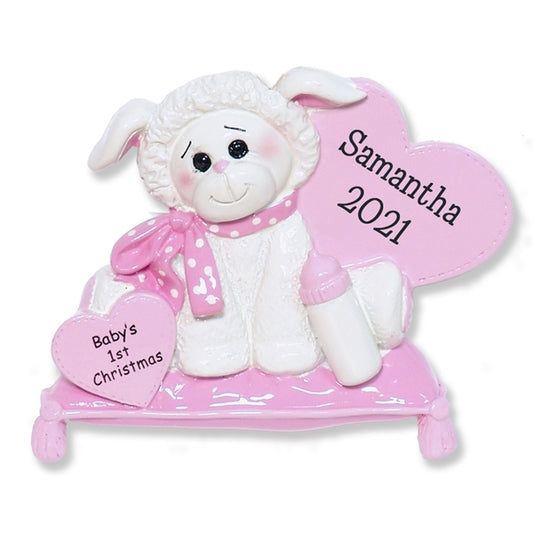 Little Lamb for Baby GIRL - Personalized Christmas Ornament  - RESIN