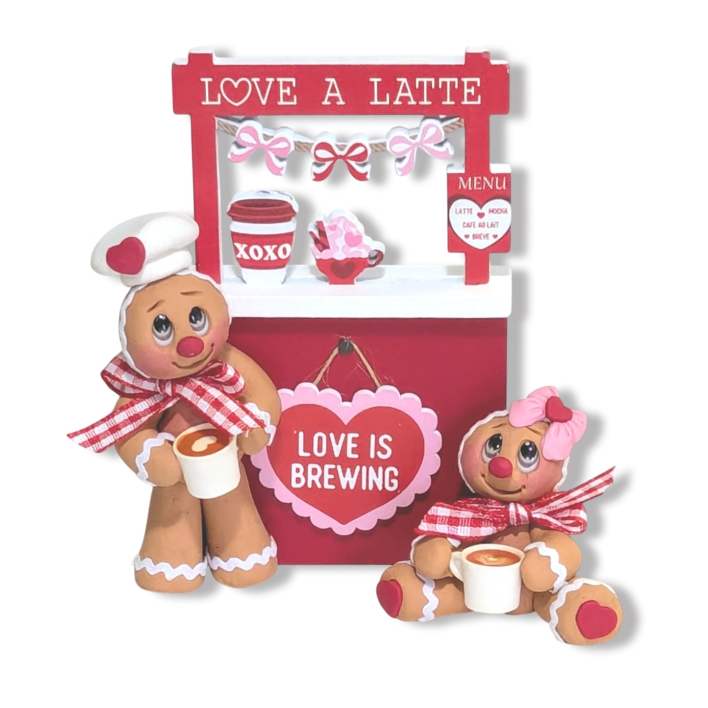 Latte Stand with 2 Gingies Handmade Polymer Clay