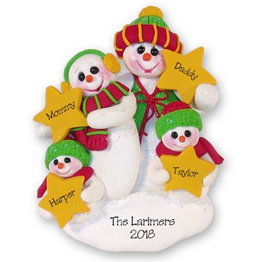 Snowman Family of 4 w/Stars Personalized Family Ornament - Limited Edition