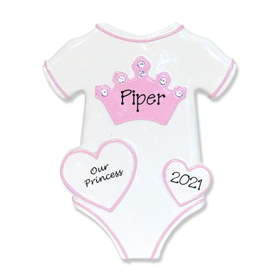Onesie with Princess Crown for Girl Baby's 1st Christmas Ornament  - RESIN