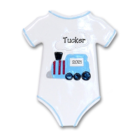 Onesie with Train Boy Baby's 1st Christmas Ornament  - RESIN